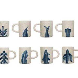 12 oz. Hand-Painted Stoneware Mug w/ Two-Sided Design, Reactive Glaze, 4 Styles VAT $30.80