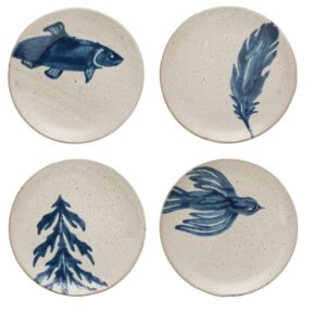 Hand-Painted Stoneware Plate w/ Design, Reactive Glaze, 4 Styles VAT $20.90
