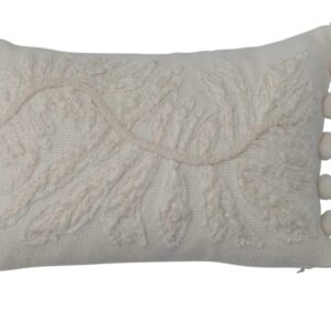 14" x 9" Cotton Lumbar Pillow w/ Embroidery & Pom Poms VAT $55.00