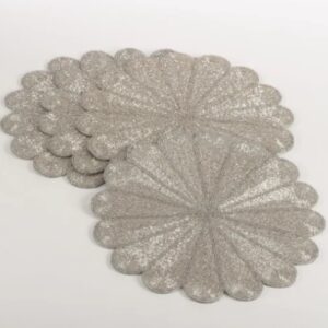 Flower Design Beaded Placemat- Silver VAT $59.73