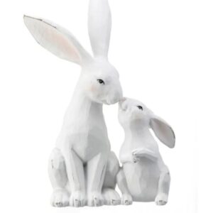 Resin Bunny Kissing Baby 10.5"-Weathered White VAT $63.36