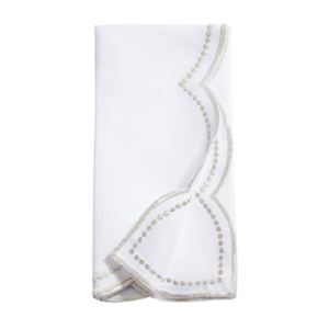 Embroidered Polka Dot Napkin-Silver VAT $22.00