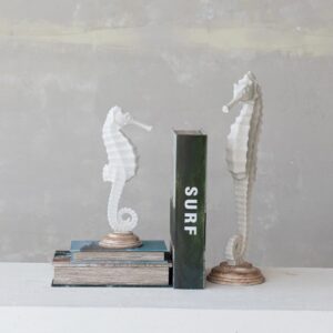 6-1/4"L Resin Seahorse w Wood Finish Base Sand Finish- White VAT $116.60