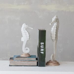4-1/2"L Resin Seahorse w Wood Finish Base Sand Finish- White VAT $59.40