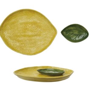 10" L Stoneware Lemon Shaped Platter w Leaf Dish VAT $41.80
