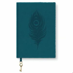 Peacock Blue Feather Olivia Velvet Journal- VAT$41.80
